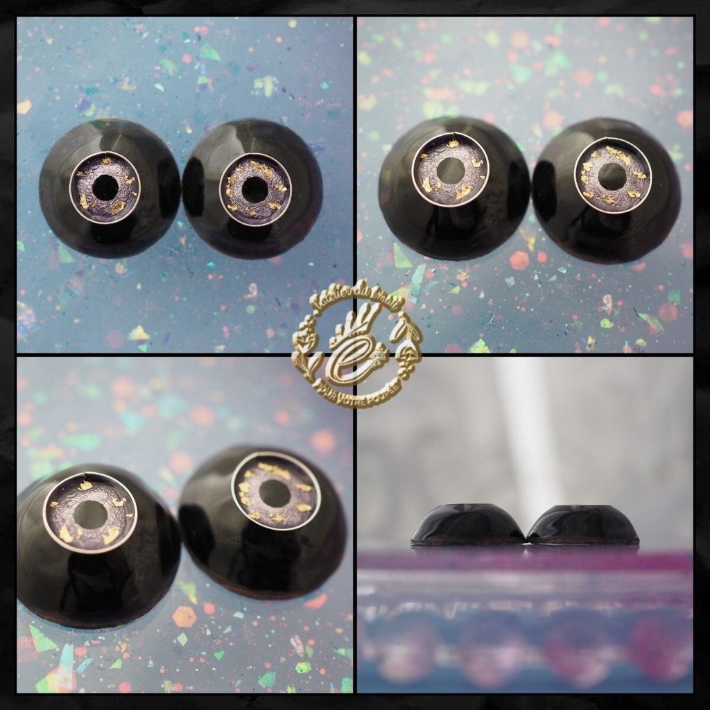 【ハロウィン特別仕様】18mm/9mm 黒白目 パープル+金箔 ジェムタイプ 七宝グラスアイ