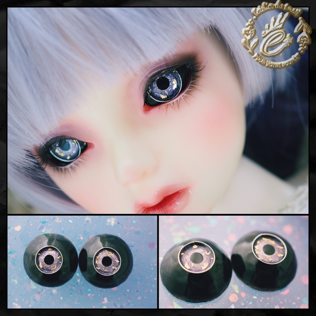【ハロウィン特別仕様】18mm/9mm 黒白目 パープル+金箔 ジェムタイプ 七宝グラスアイ