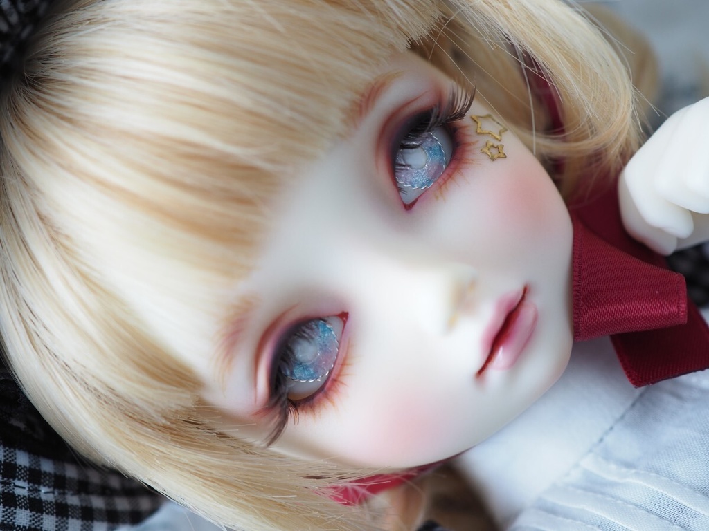 16mm/8mm ピンク×ライトブルー(瞳孔ホワイト)ジェムタイプ 七宝グラスアイ