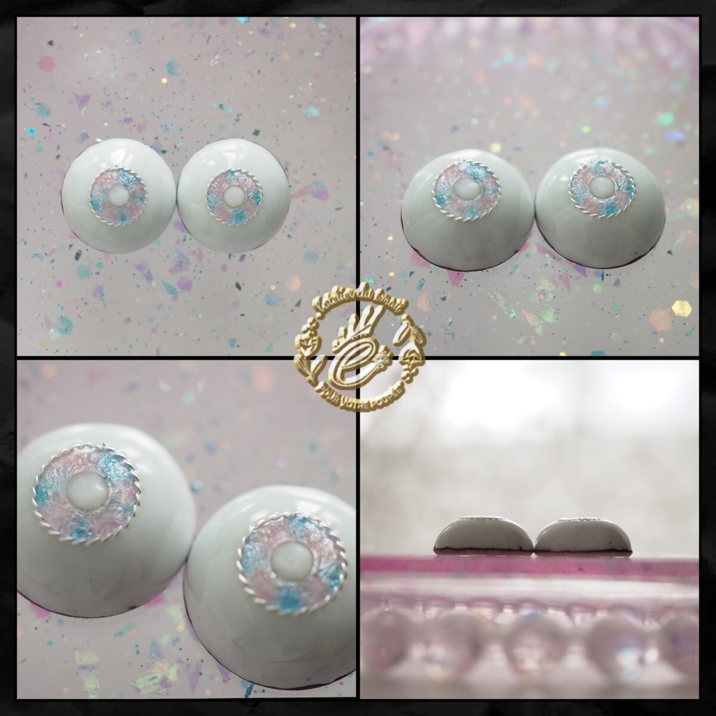 16mm/8mm ピンク×ライトブルー(瞳孔ホワイト)ジェムタイプ 七宝グラスアイ