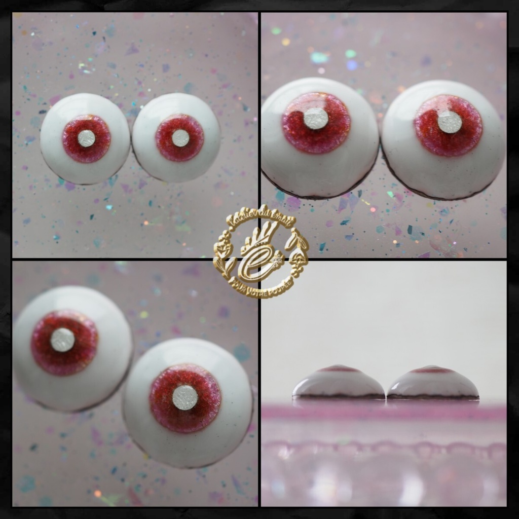18mm/10mm レッド(瞳孔シルバー)水彩タイプ 七宝グラスアイ ドールアイ