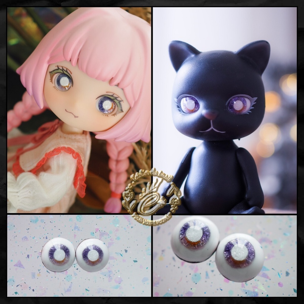 10mm/6.5mm パープル×オレンジ(瞳孔シルバー)水彩タイプ 七宝グラスアイ