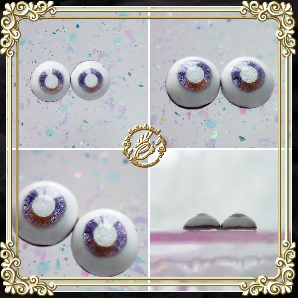 10mm/6.5mm パープル×オレンジ(瞳孔シルバー)水彩タイプ 七宝グラスアイ