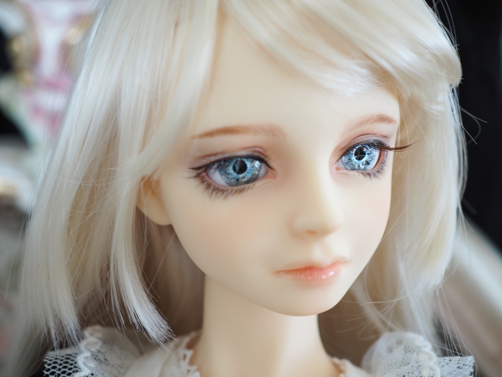 16mm/9.5mm ライトブルー×グレー 虹彩線あり 水彩タイプ 七宝グラスアイ