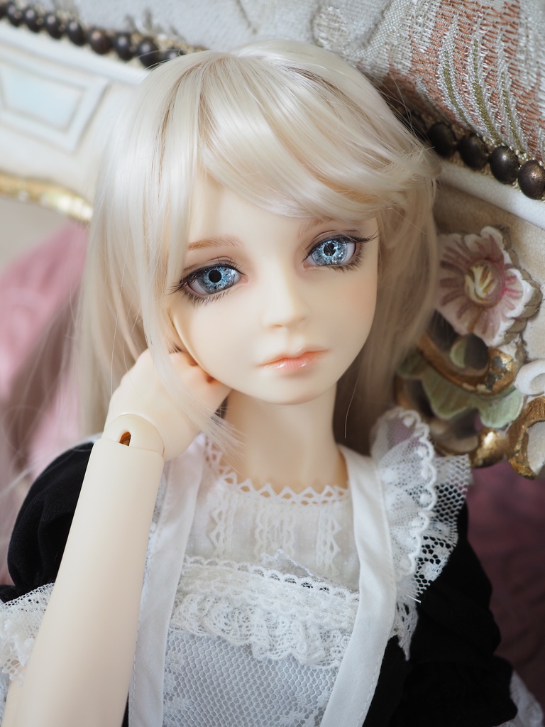 16mm/9.5mm ライトブルー×グレー 虹彩線あり 水彩タイプ 七宝グラスアイ