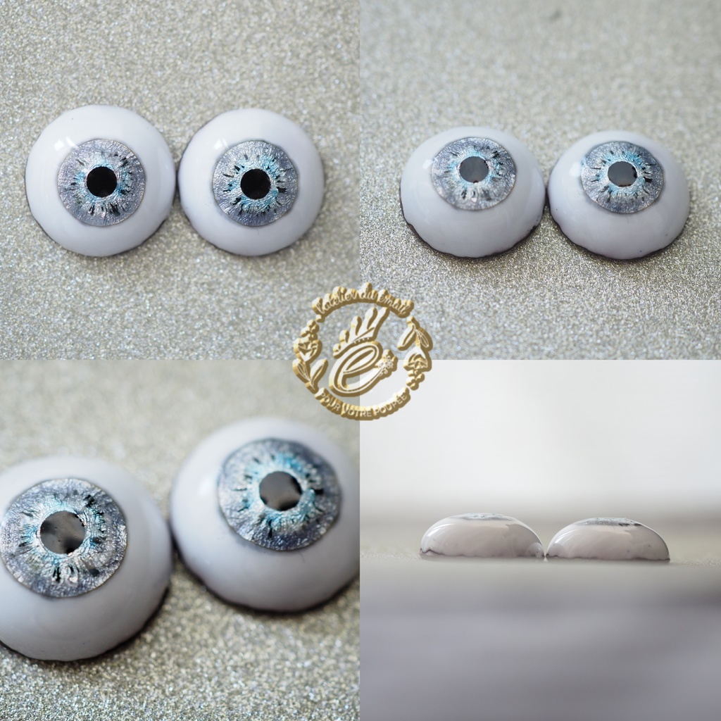 16mm/9.5mm ライトブルー×グレー 虹彩線あり 水彩タイプ 七宝グラスアイ