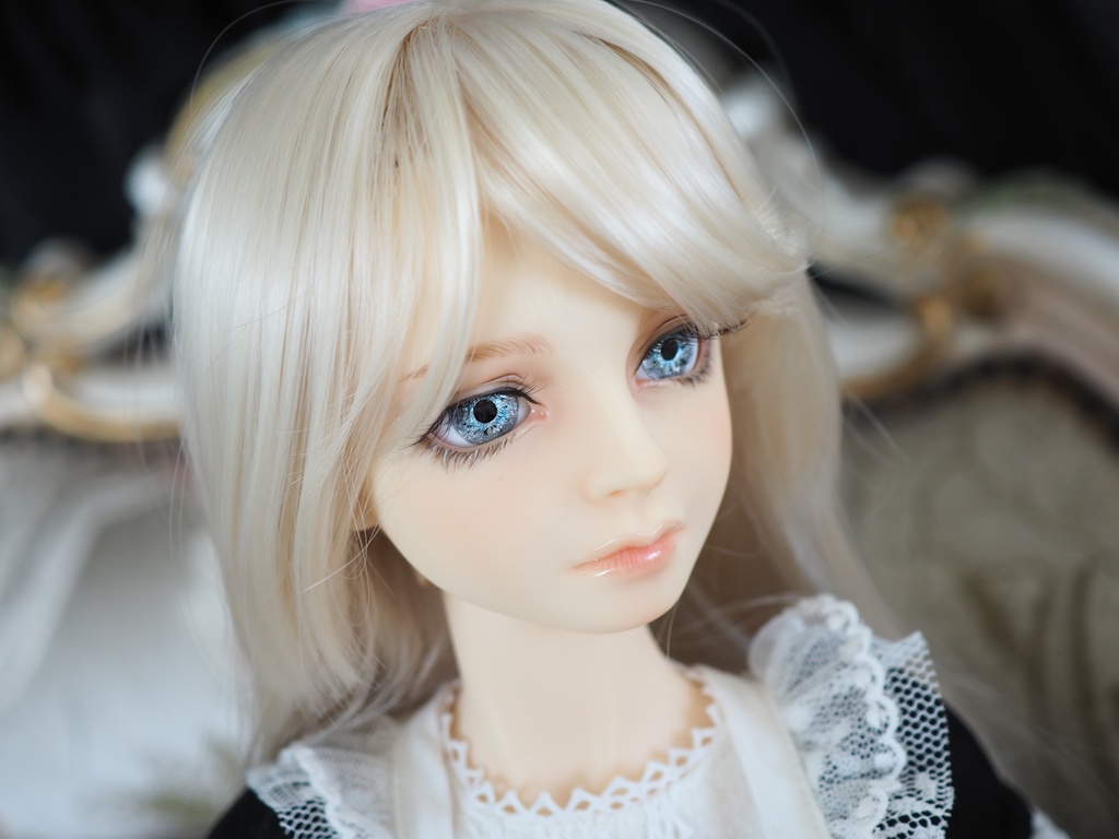 16mm/9.5mm ライトブルー×グレー 虹彩線あり 水彩タイプ 七宝グラスアイ