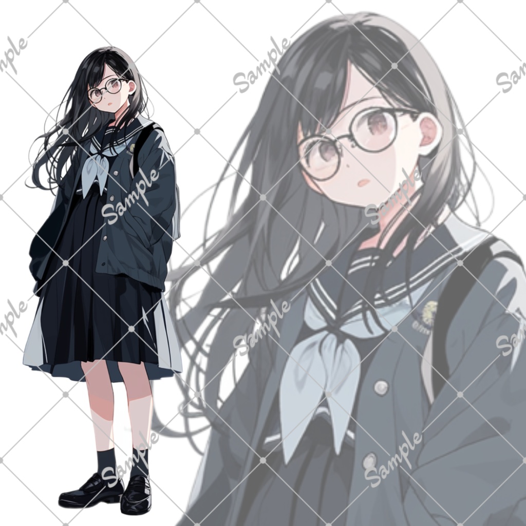 立ち絵素材16 セーラー服少女 眼鏡
