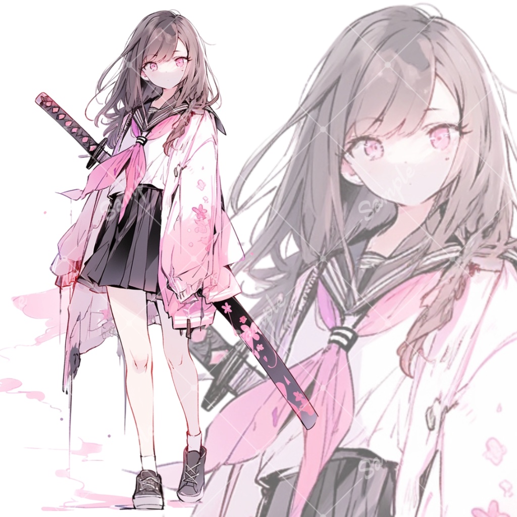 立ち絵素材118 セーラー服 日本刀 少女
