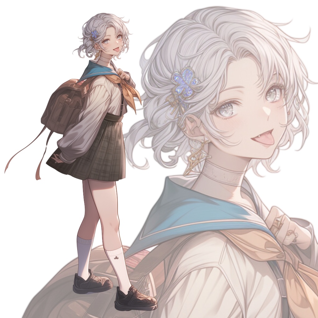 立ち絵素材175 白髪 セーラー服