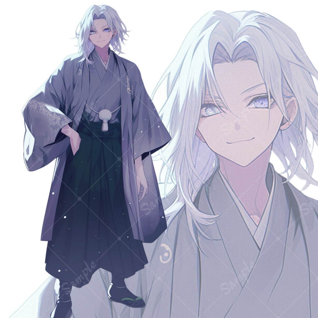 立ち絵素材193 白髪 袴 男
