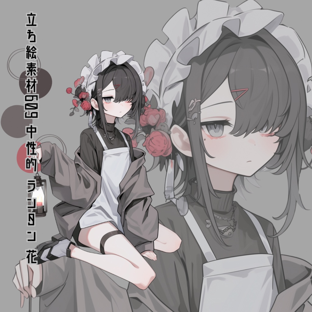 立ち絵素材609 中性的 ランタン 花