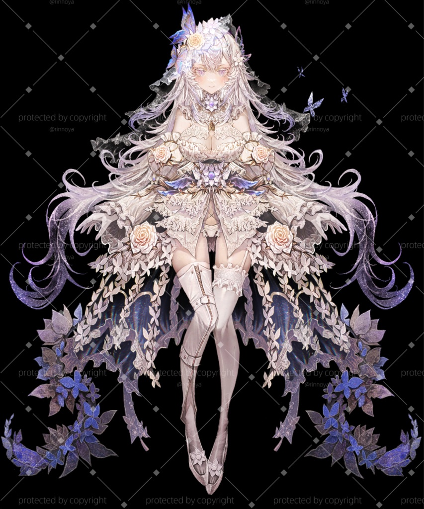 【1点限定】Live2D立ち絵 白髪エルフの姫 高解像度 パーツ分け済み