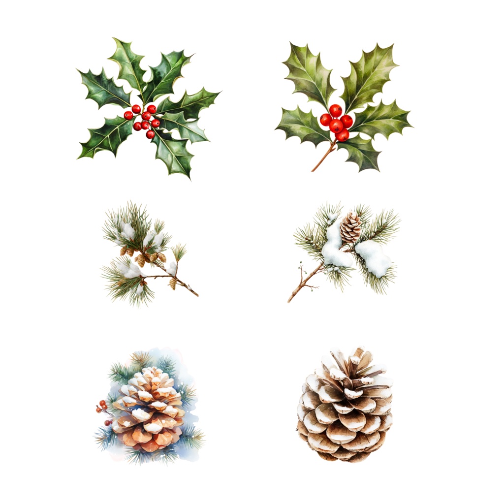 Antique Winter Watercolor Clipart|アンティークウインター クリップアート(水彩・レトロ・冬素材)