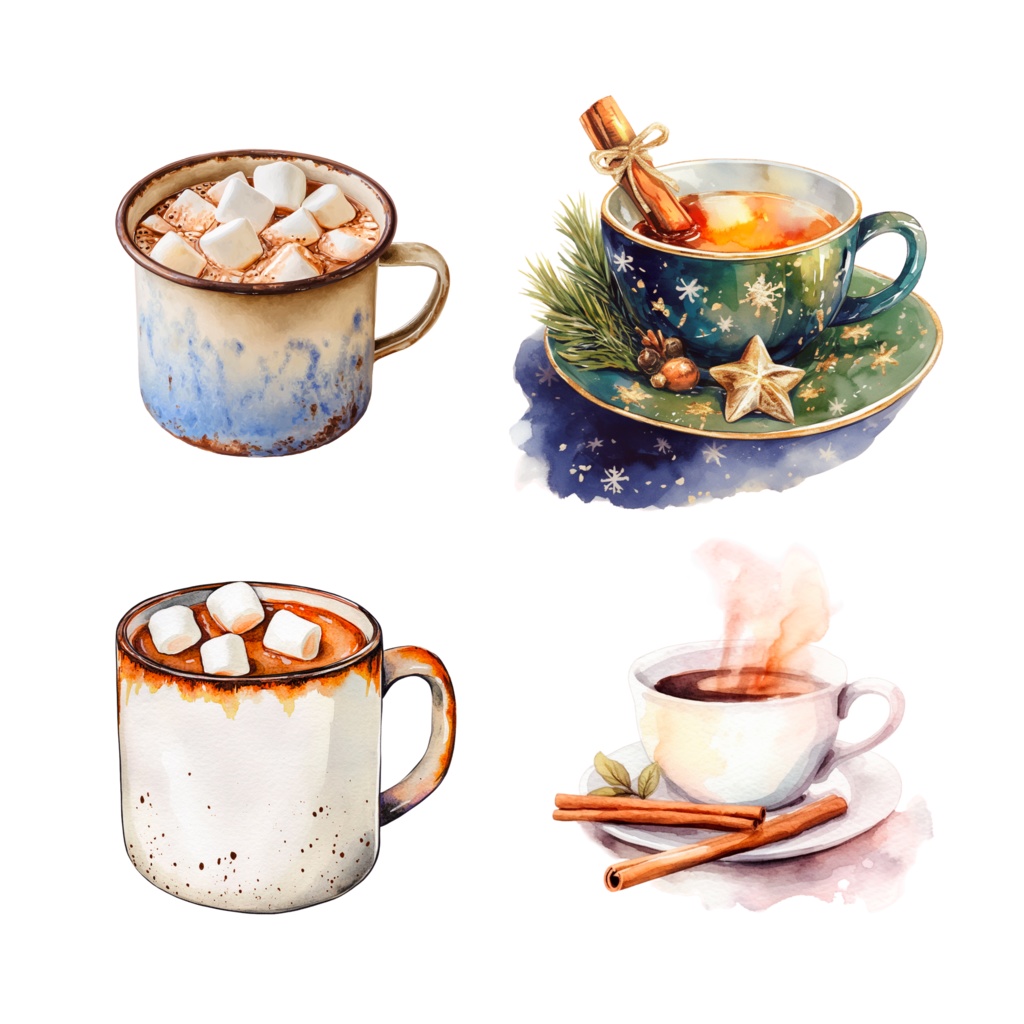 Antique Winter Watercolor Clipart|アンティークウインター クリップアート(水彩・レトロ・冬素材)