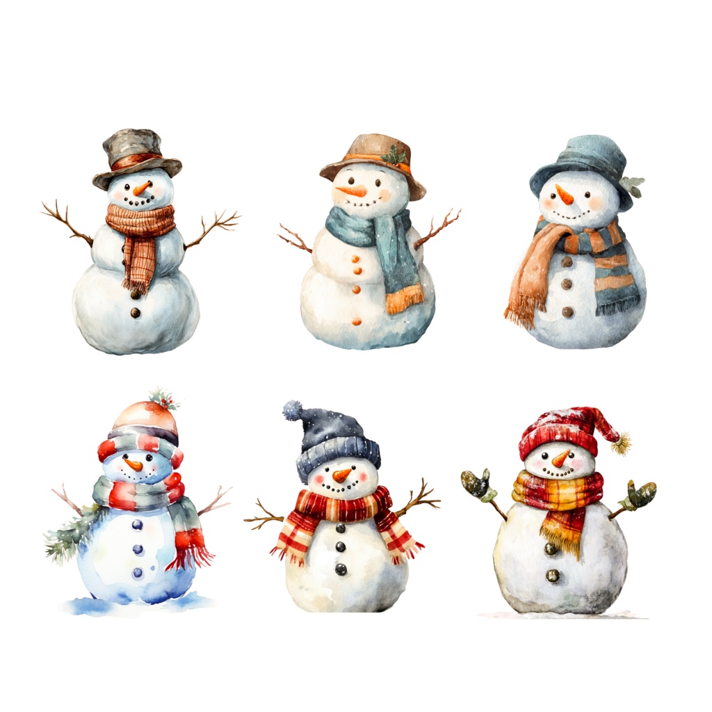 Antique Winter Watercolor Clipart|アンティークウインター クリップアート(水彩・レトロ・冬素材)