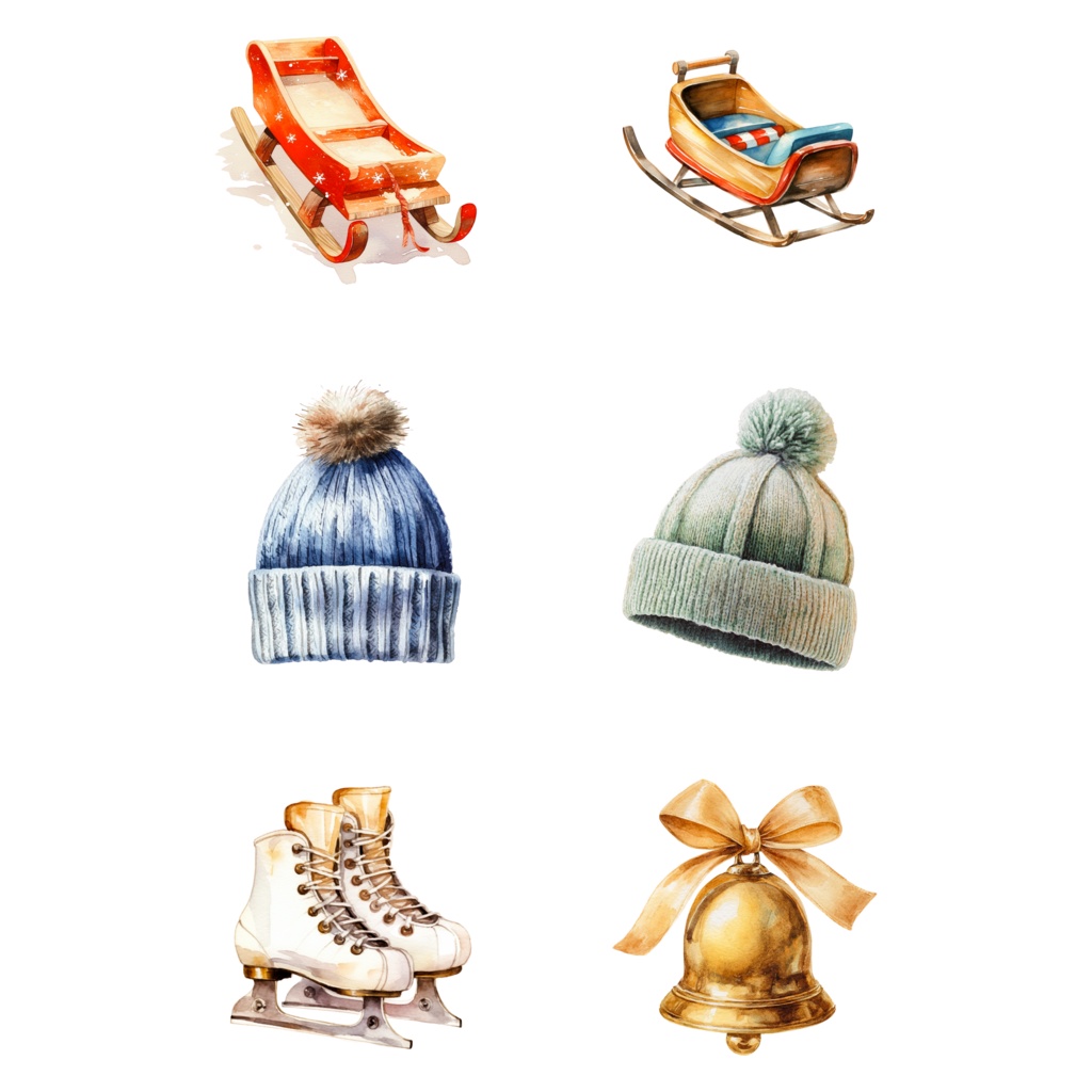 Antique Winter Watercolor Clipart|アンティークウインター クリップアート(水彩・レトロ・冬素材)