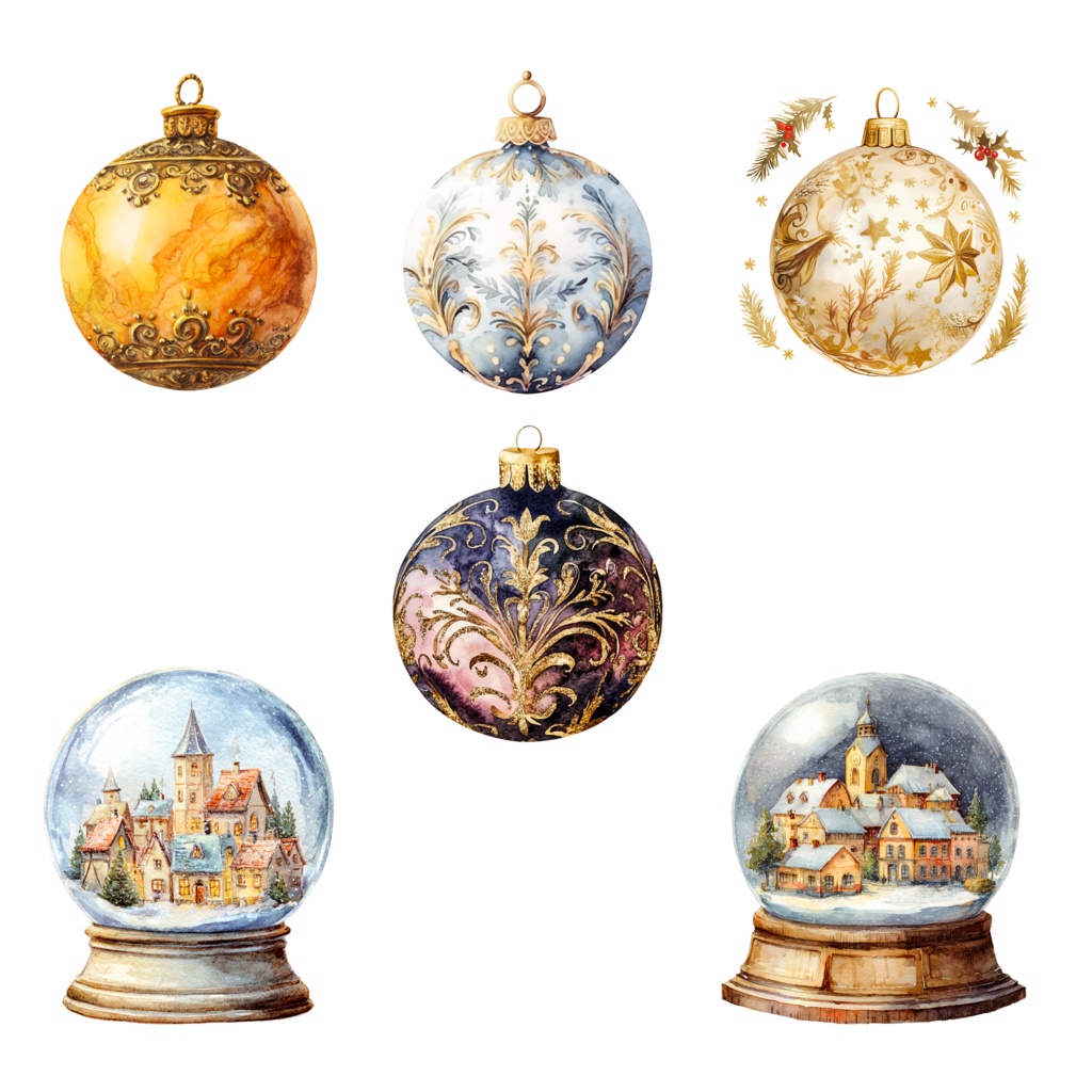 Antique Winter Watercolor Clipart|アンティークウインター クリップアート(水彩・レトロ・冬素材)