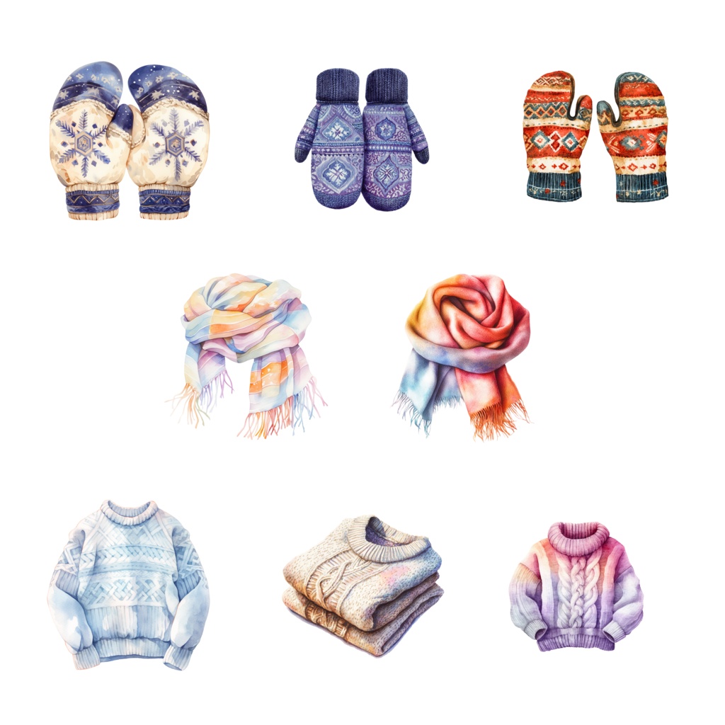 Antique Winter Watercolor Clipart|アンティークウインター クリップアート(水彩・レトロ・冬素材)