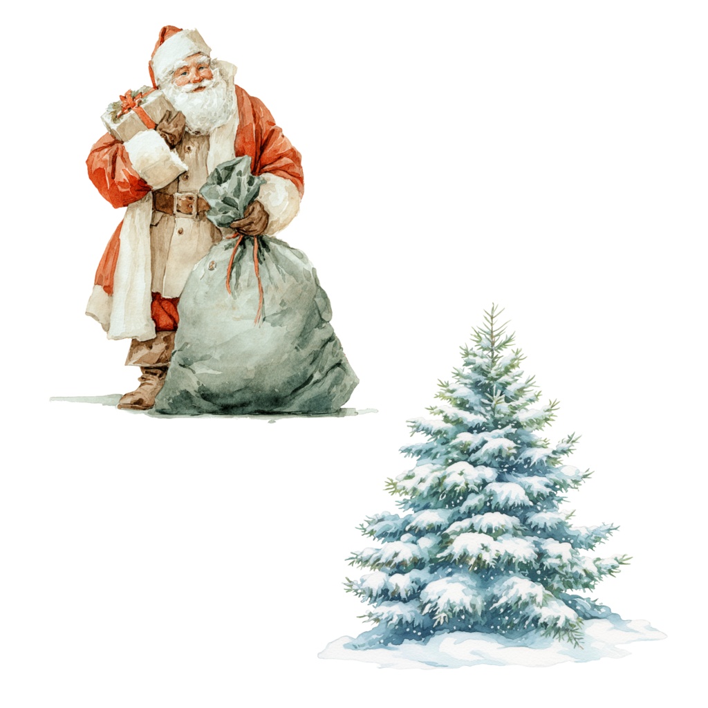 Antique Winter Watercolor Clipart|アンティークウインター クリップアート(水彩・レトロ・冬素材)