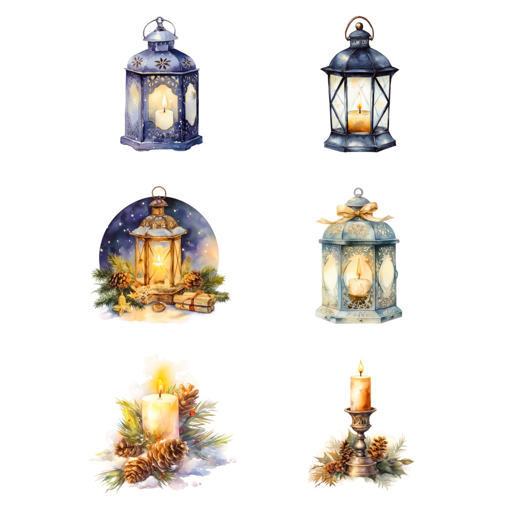 Antique Winter Watercolor Clipart|アンティークウインター クリップアート(水彩・レトロ・冬素材)