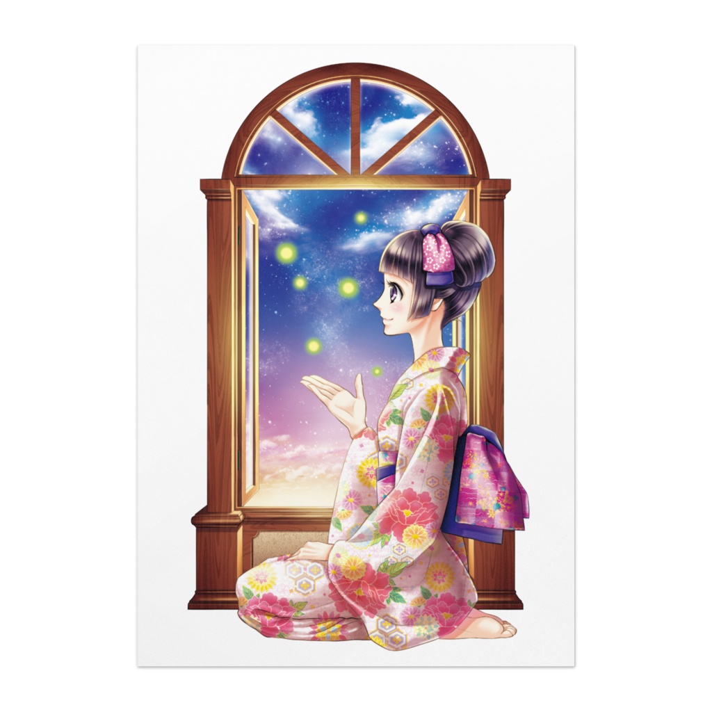 ポスター 蛍と浴衣の少女