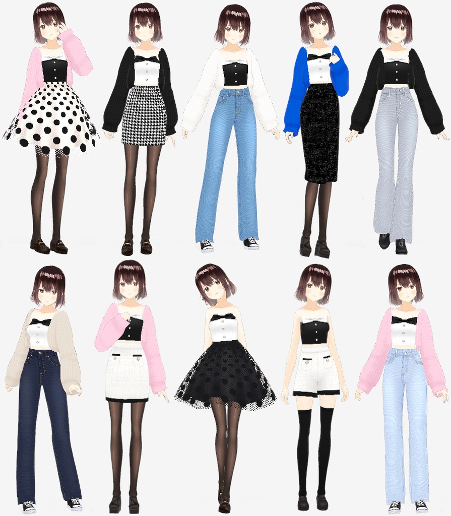 VRoid衣装 ビジューボタンのリボンチューブトップ