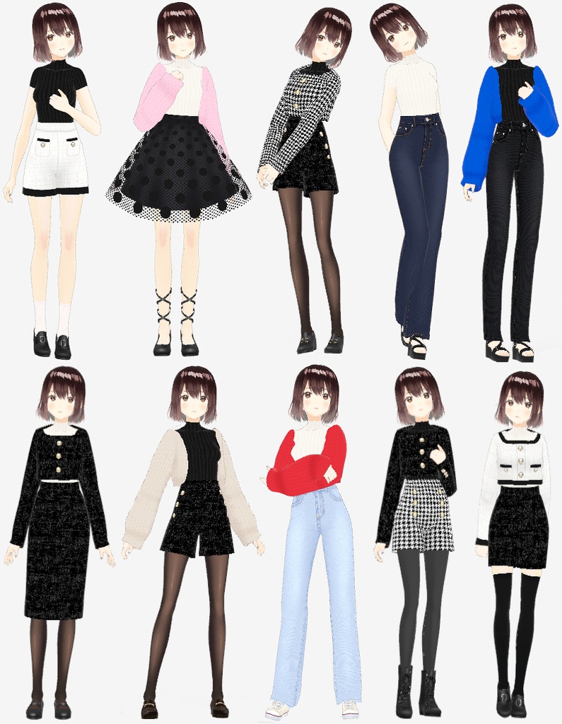 VRoid衣装 ハイネック半袖リブニットトップス