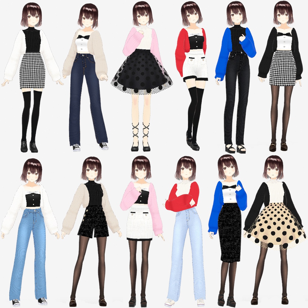 VRoid衣装 ゆるニットショートカーディガン6色