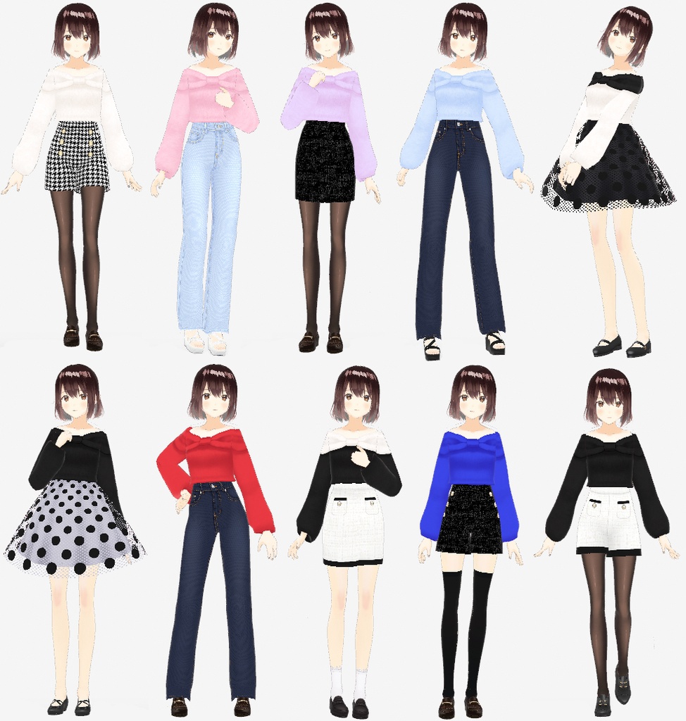 VRoid衣装 リボンオフショルニットトップス9色