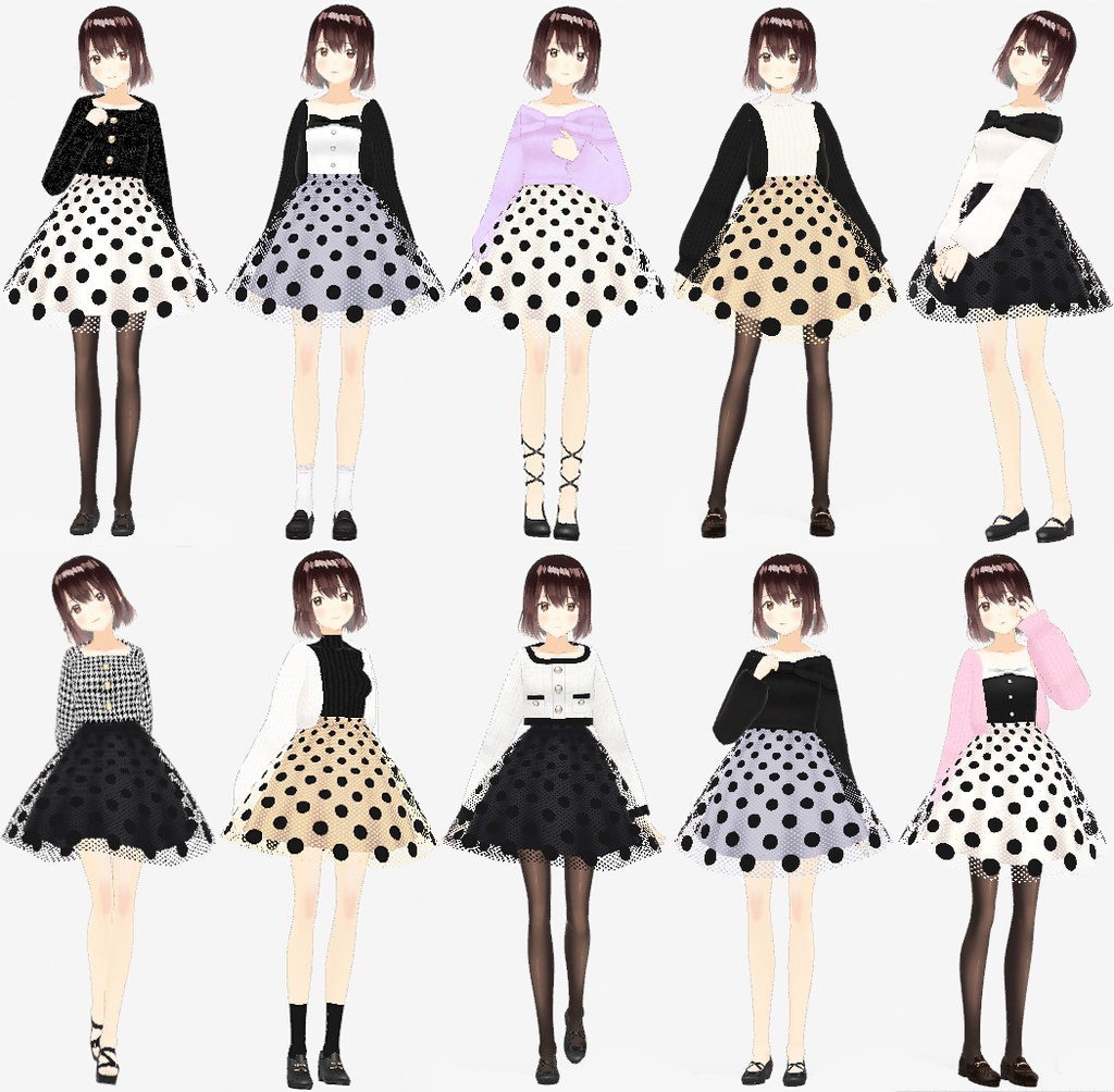 VRoid衣装 水玉フロッキーチュールフレアスカート4色