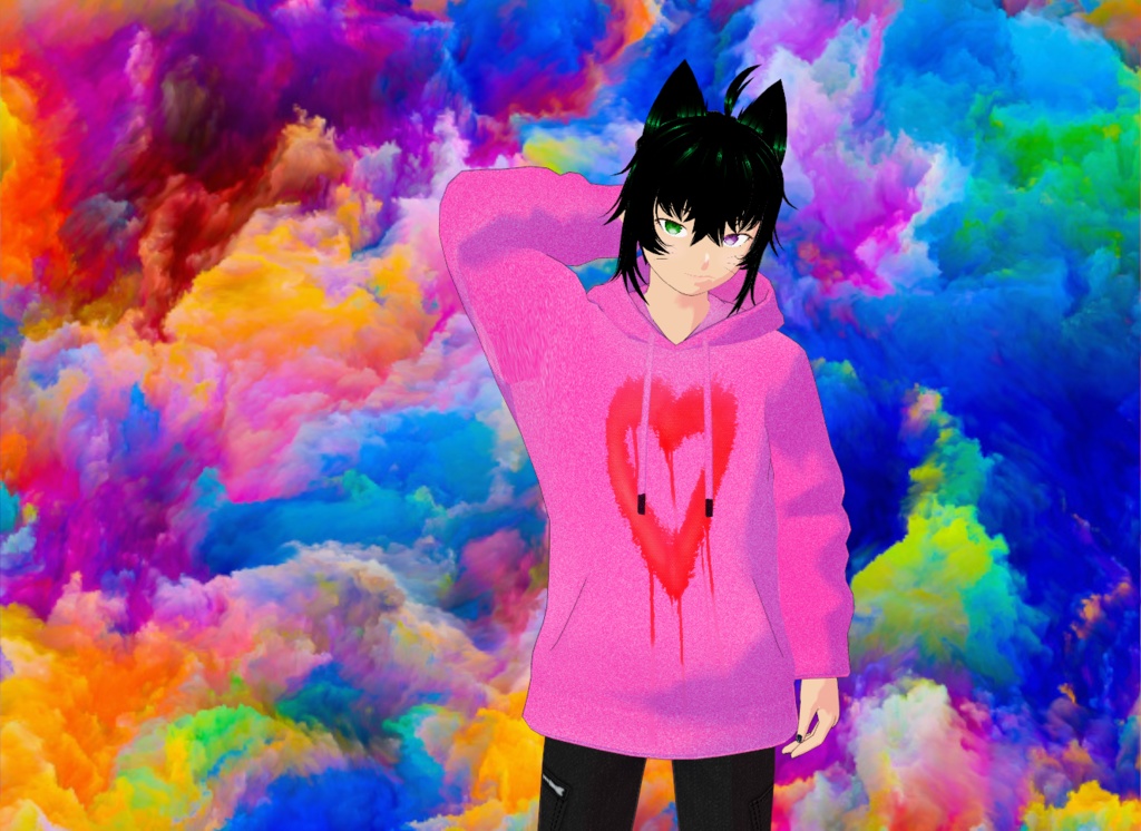 Pink Hoodie with watercolor heart [VRoid]