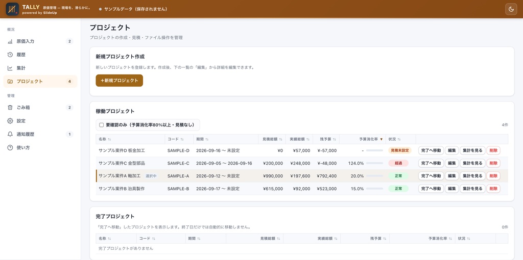 Tally — 製造業向け 原価管理アプリ（5 名ライセンス）