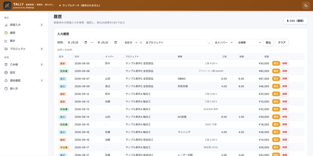 Tally — 製造業向け 原価管理アプリ(無制限ライセンス)