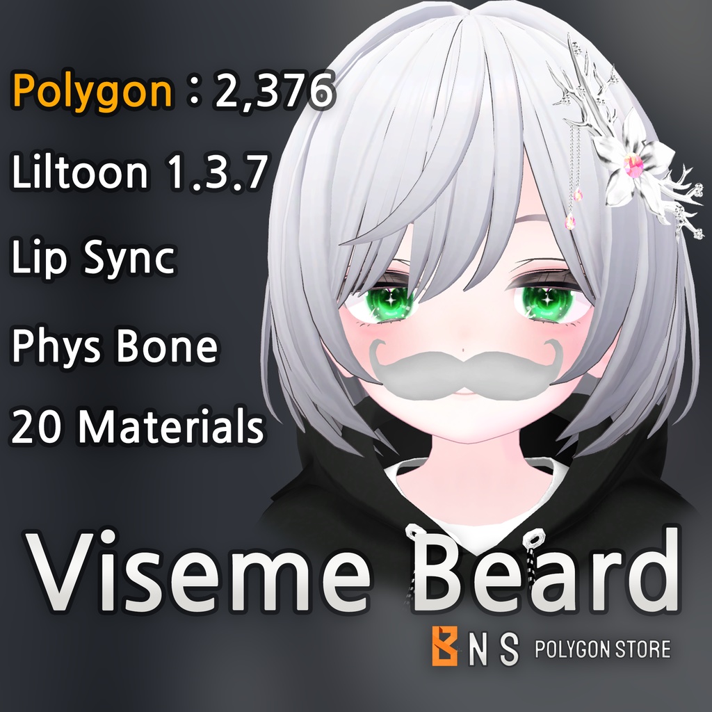 [VRChat想定]  Viseme Beard / Viseme 口ひげ  / Lip Sync  / 3D model  Ver 1.1
