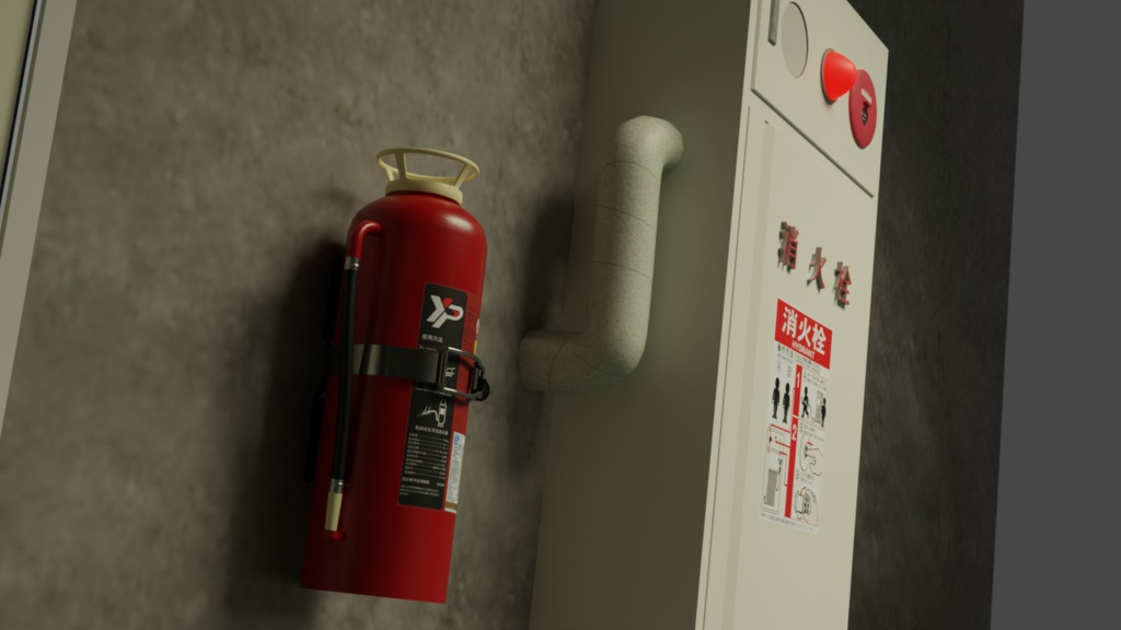 3Dモデル 転倒式化学泡消火器A 保持装置添付 blender FBX