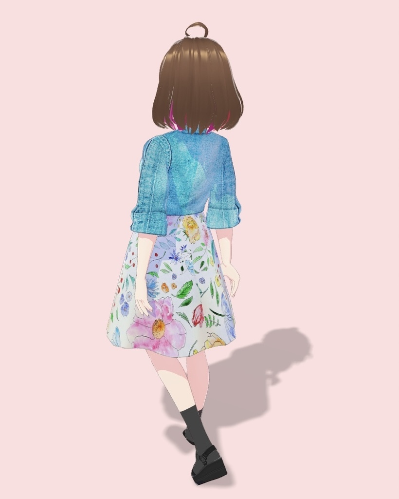 【Vroid】デニムジャケット&花柄ワンピース【テクスチャ】