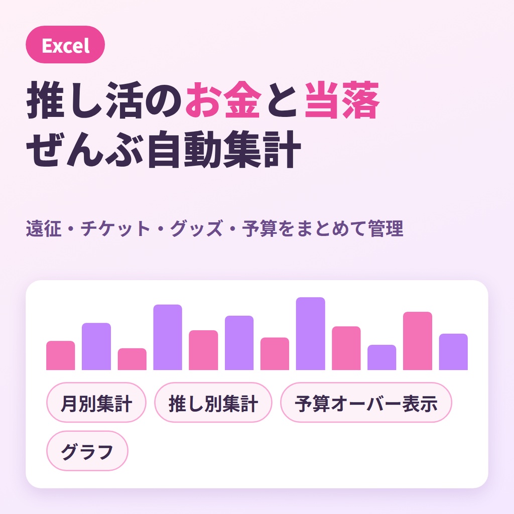 推し活管理シート【完全版】|遠征・チケット・グッズ・予算をまとめて自動集計(Excel)