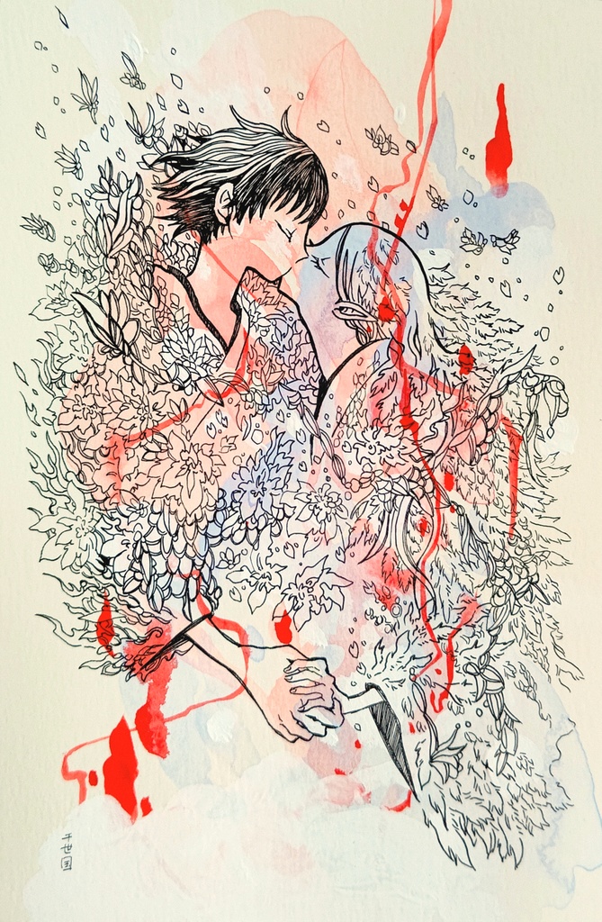 『運命の赤い糸』異類婚礼譚展出展作品 オマケ額付き