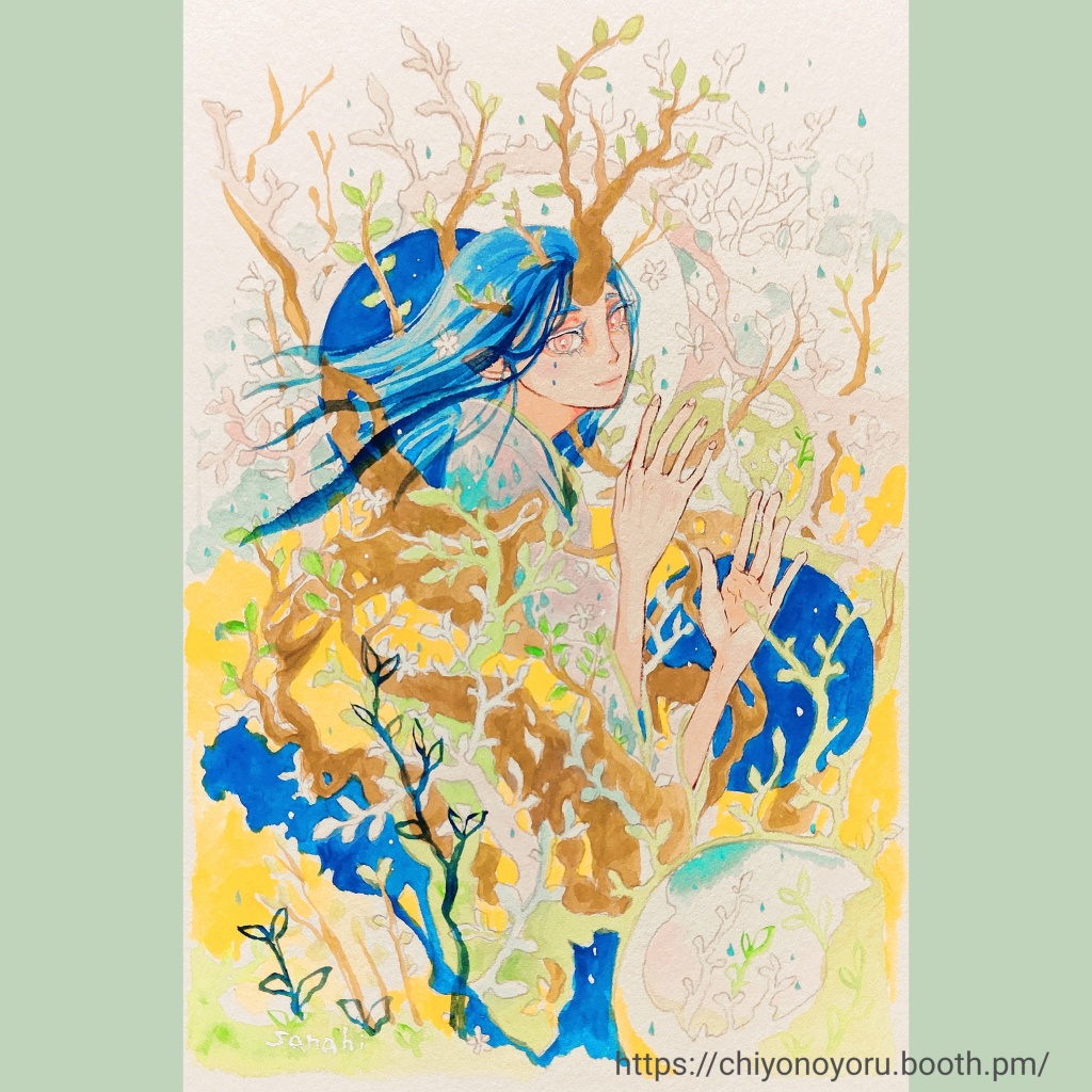 『雨に芽ぐむ』創作神様の絵シリーズ、ノンフレームアート