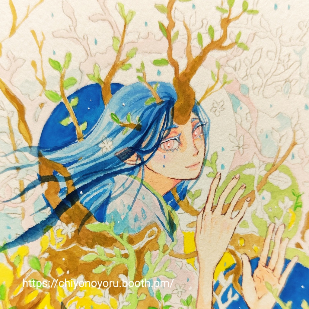 『雨に芽ぐむ』創作神様の絵シリーズ、ノンフレームアート