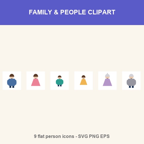 Family & People Clipart Bundle - 9 SVG + EPS + PNG (mom, dad, grandma, grandpa, kids)