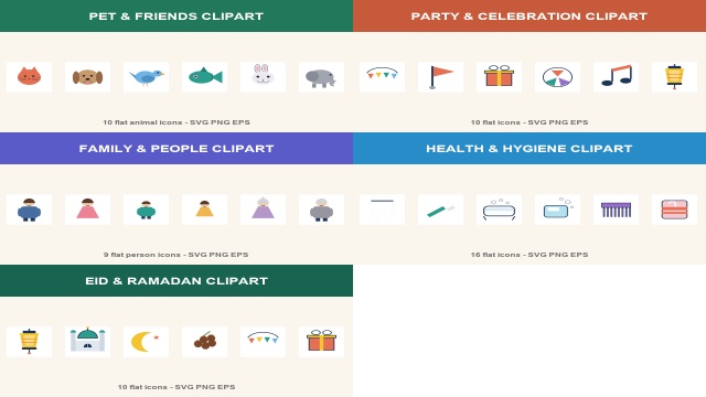 Mega Clipart Bundle - 39 SVG + EPS + PNG (animals, family, party, health, eid...) Save 40%