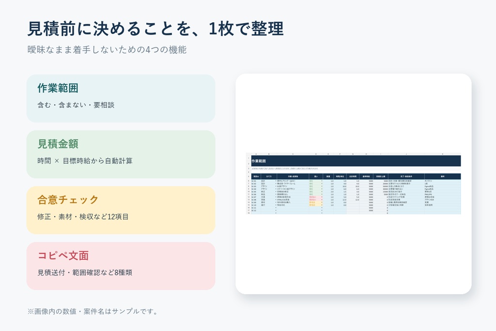 案件境界帳 見積版|見積・作業範囲・追加料金を着手前に決めるExcelテンプレート
