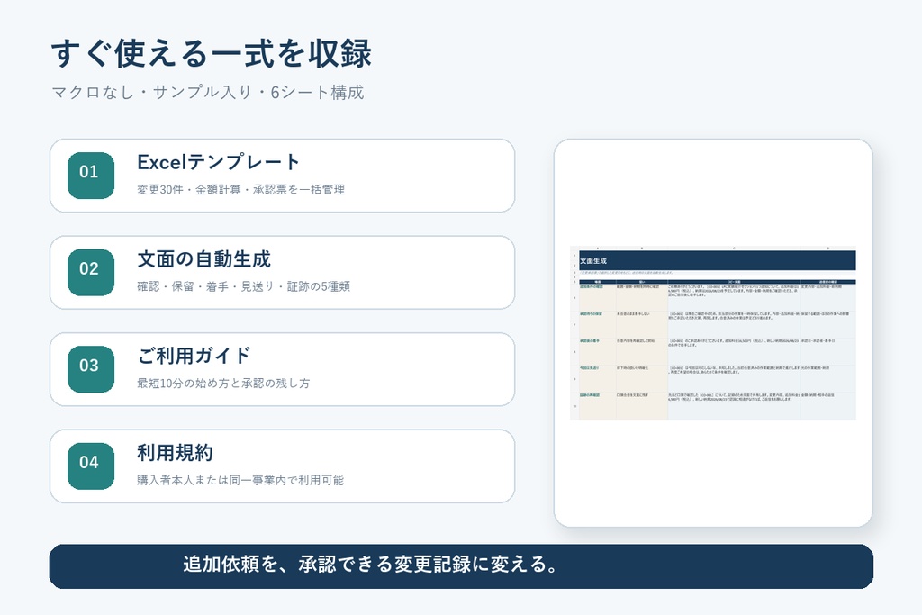 案件境界帳 変更指示書|追加依頼の金額・納期・承認を残すExcelテンプレート