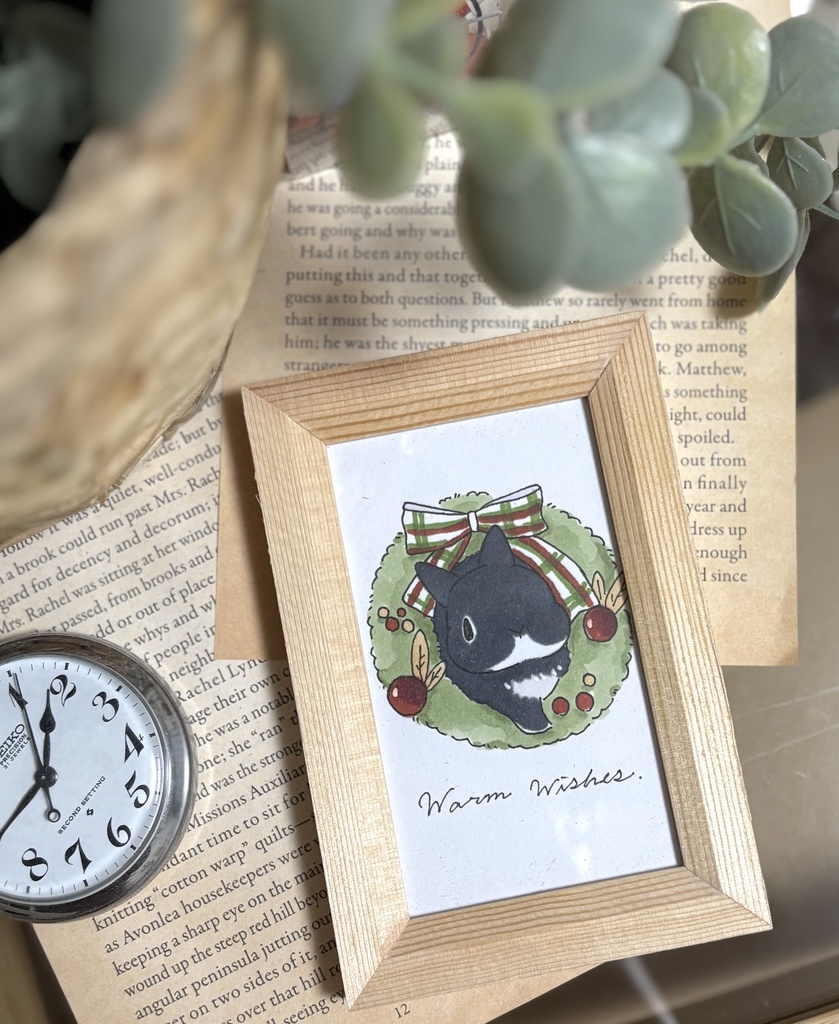 【原画】アナログイラスト 立ち耳うさぎさん ブラックシルバーマーチン