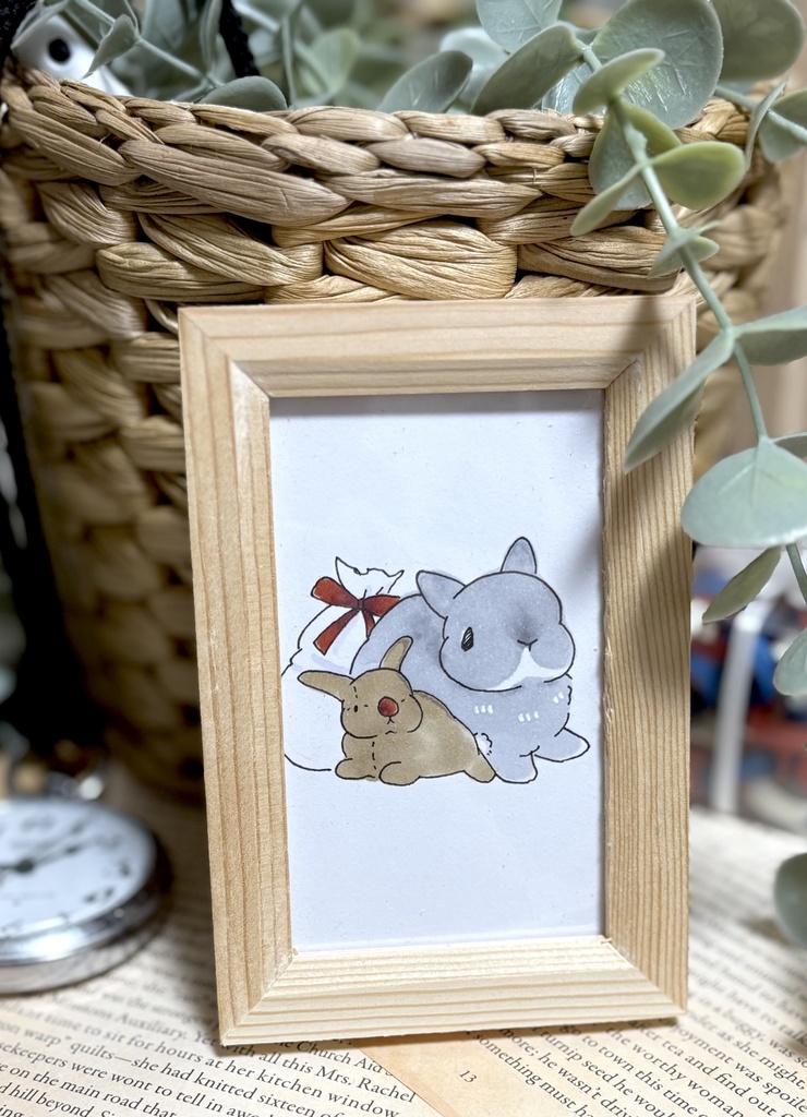 【原画】アナログイラスト 立ち耳うさぎさん チンチラ