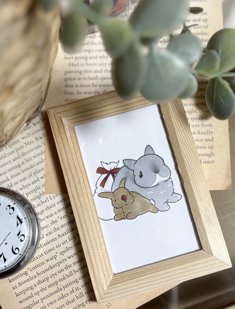 【原画】アナログイラスト 立ち耳うさぎさん チンチラ