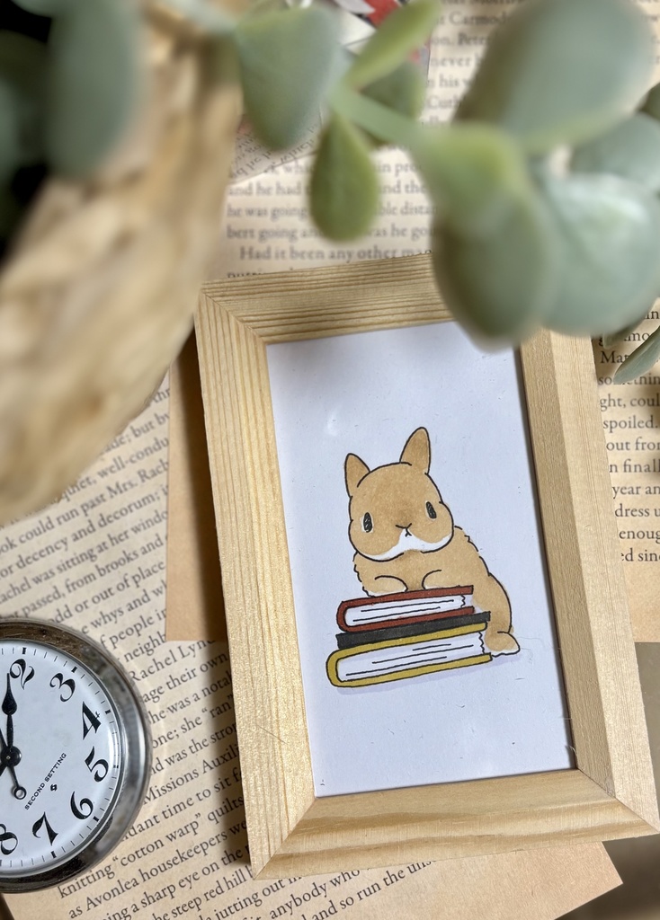 【原画】アナログイラスト 立ち耳うさぎさん オレンジ