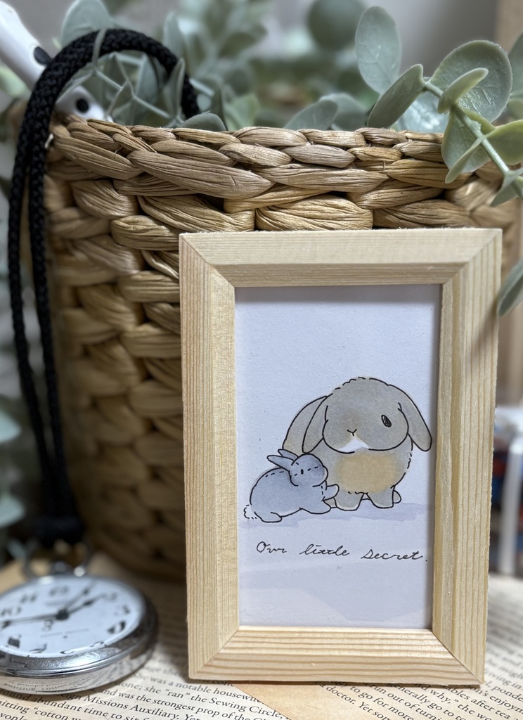 【原画】アナログイラスト 垂れ耳うさぎさん ブラック